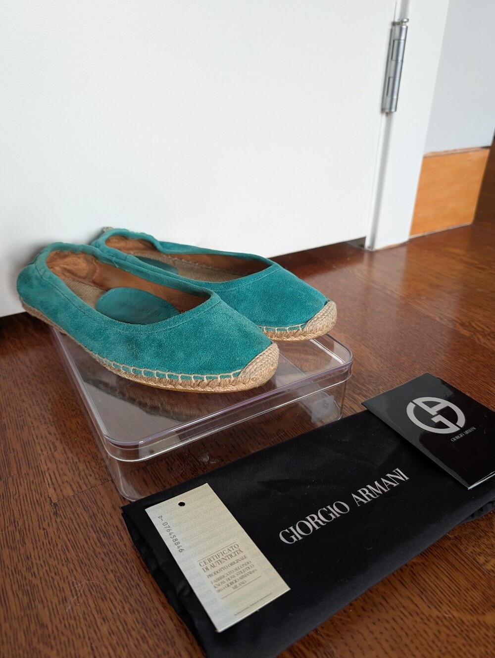 Giorgio Armani Teal Suede Espadrille Ballerina Flats Women's 39 8.5